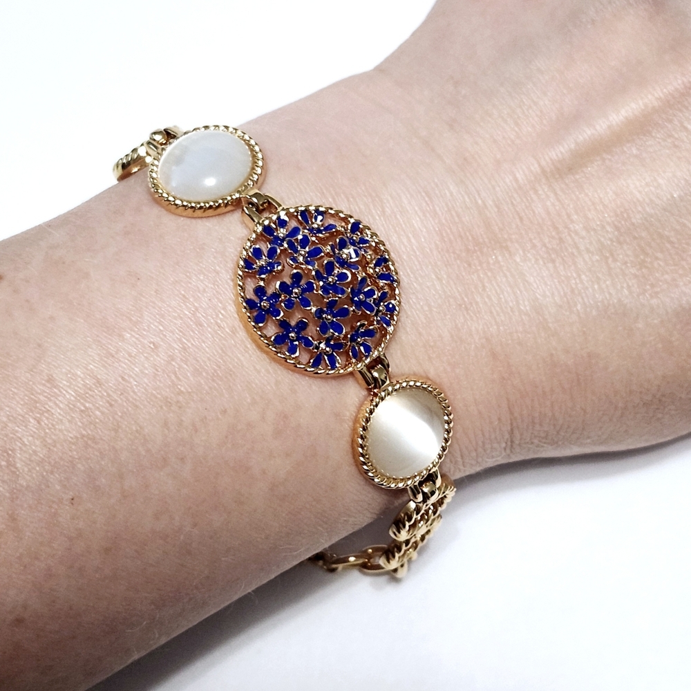 FLOWER Enamel cat's eye Graduated Bracelet New